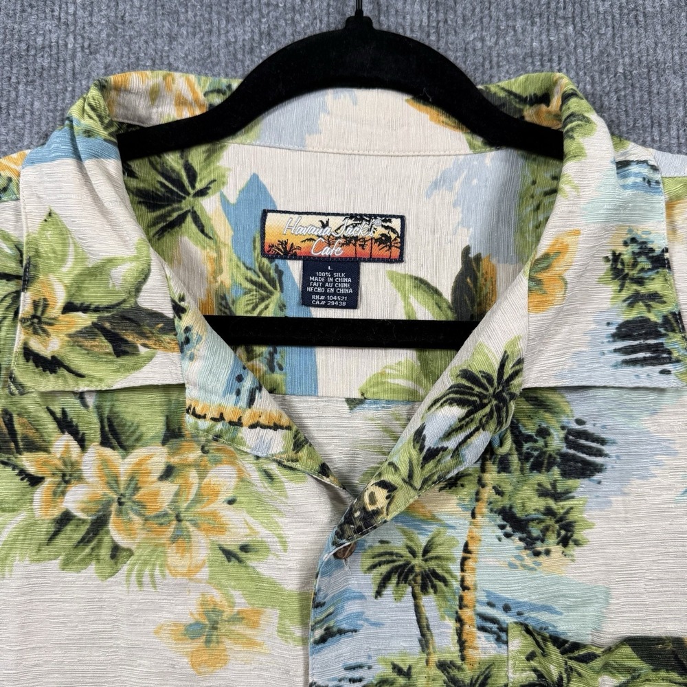 Hawaii Jack's Cafe Hawaiian Shirt Mens Large 100% Silk Tropical Island Camp - Picture 3 of 7